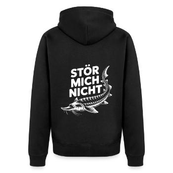 Stör mich nicht lustiger Stör Angler Spruch - Unisex Premium Bio Zip Hoodie - Schwarz - Hinten - Nico (187cm)