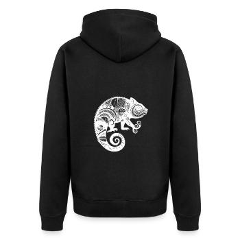 Chameleon with boho Aztec patterns - Unisex Premium Organic Zip Hoodie - black - Back - Nico (187cm)