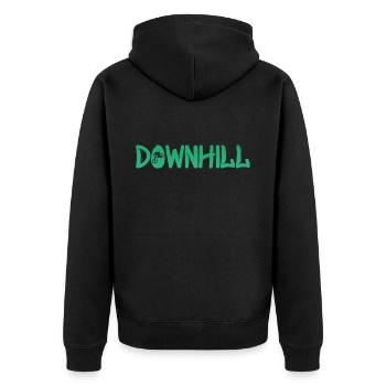 Downhill mit Biker - Bike - Biken - Unisex Premium Bio Zip Hoodie - Schwarz - Hinten - Nico (187cm)