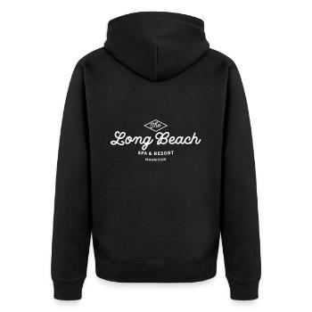 Long Beach Mauritius - Unisex Premium Bio Zip Hoodie - Schwarz - Hinten - Nico (187cm)