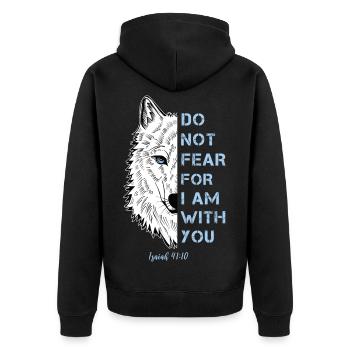 Religiöses Zitat - Unisex Premium Bio Zip Hoodie - Schwarz - Hinten - Nico (187cm)