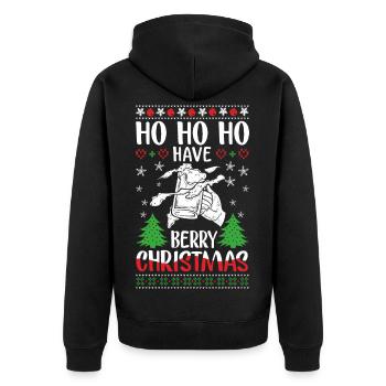 Festive Christmas pony with berry motif - Unisex Premium Organic Zip Hoodie - black - Back - Nico (187cm)