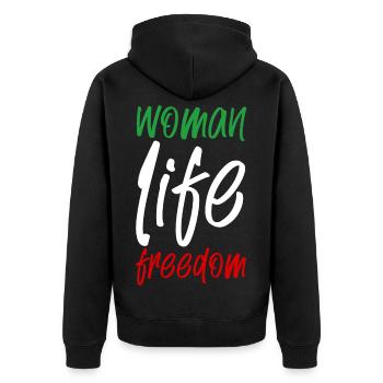 Woman Life Freedom - Unisex Premium Organic Zip Hoodie - black - Back - Nico (187cm)