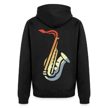 Saxophone Croquis Vintage - Veste à capuche bio Premium Unisexe - noir - Dos - Nico (187cm)