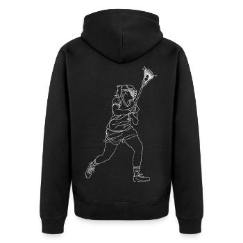 Lacrossespielerin Skizze - Unisex Premium Bio Zip Hoodie - Schwarz - Hinten - Nico (187cm)