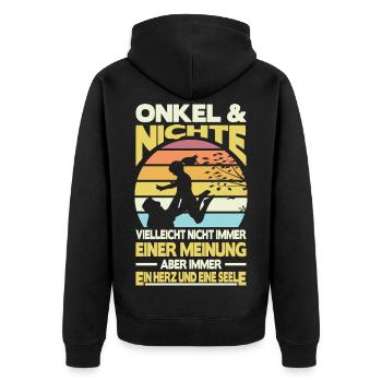Onkel und Nichte Ein Herz und eine Seele Retro - Unisex Premium Bio Zip Hoodie - Schwarz - Hinten - Nico (187cm)