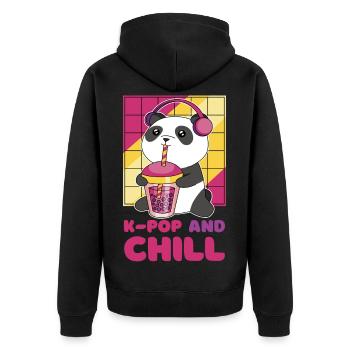 Kawaii Panda mit Kopfhörern und Bubble Tea - Unisex Premium Bio Zip Hoodie - Schwarz - Hinten - Nico (187cm)