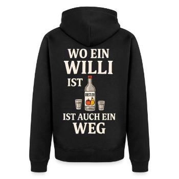 Willi Obstler  - Unisex Premium Bio Zip Hoodie - Schwarz - Hinten - Nico (187cm)