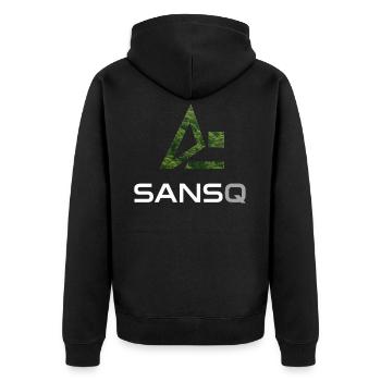 SansQ - Inspiriert von der Natur - Unisex Premium Bio Zip Hoodie - Schwarz - Hinten - Nico (187cm)