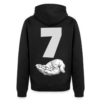 Blague drôle sur la tendance Seven Meme Hand Gen Alpha - Veste à capuche bio Premium Unisexe - noir - Dos - Nico (187cm)