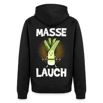 Gewichtheber MASSE LAUCH Gym Lustiges - Unisex Premium Bio Zip Hoodie - Schwarz - Hinten - Nico (187cm)