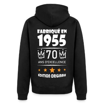 Hergestellt 1955 Geboren 1955 70-jähriges Jubiläum - Unisex Premium Bio Zip Hoodie - Schwarz - Hinten - Nico (187cm)