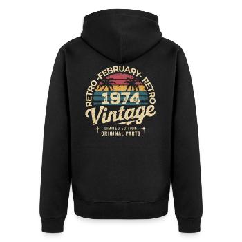 Février 1974 | Génial Depuis Février 1974 - Veste à capuche bio Premium Unisexe - noir - Dos - Nico (187cm)