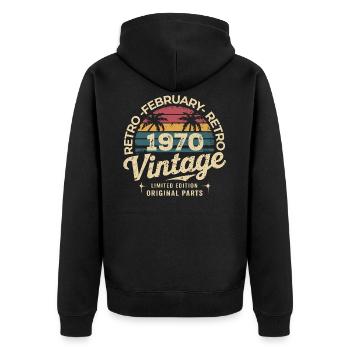 Februar 1970 | Großartig seit Februar 1970 - Unisex Premium Bio Zip Hoodie - Schwarz - Hinten - Nico (187cm)