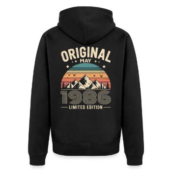 mai 1986 – Légende des sommets et montagnes - Veste à capuche bio Premium Unisexe - noir - Dos - Nico (187cm)