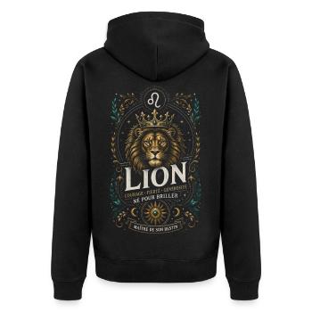 Lion royal émeraude: couronne et or - Veste à capuche bio Premium Unisexe - noir - Dos - Nico (187cm)