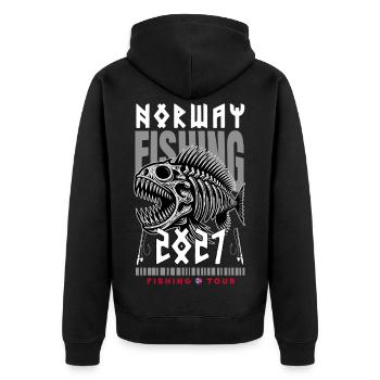 Norwegen 2027 Angeltour - Unisex Premium Bio Zip Hoodie - Schwarz - Hinten - Nico (187cm)