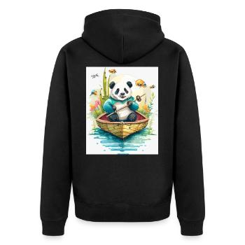 Panda-Ruderboot in Blüte - Unisex Premium Bio Zip Hoodie - Schwarz - Hinten - Nico (187cm)