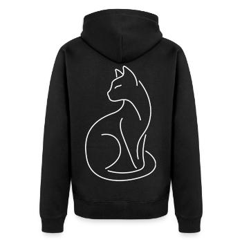 Katze Kater Silhouette aus weißen Linien - Unisex Premium Bio Zip Hoodie - Schwarz - Hinten - Nico (187cm)