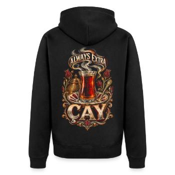 Türkei Türkin Türke Türkiye Always Extra Cay - Unisex Premium Bio Zip Hoodie - Schwarz - Hinten - Nico (187cm)