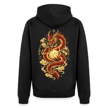 Chinesischer Drache – Sternzeichen Tierhoroskop - Unisex Premium Bio Zip Hoodie - Schwarz - Hinten - Nico (187cm)