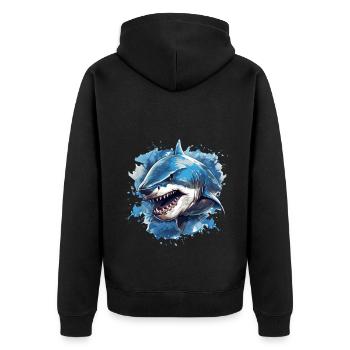 shark underwater - Unisex Premium Organic Zip Hoodie - black - Back - Nico (187cm)