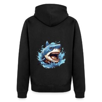 Motif d’attaques de requins pour plongeur - Veste à capuche bio Premium Unisexe - noir - Dos - Nico (187cm)