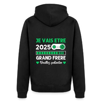 Grand Frère 2025 Annonce Naissance Geek Gamer - Veste à capuche bio Premium Unisexe - noir - Dos - Nico (187cm)