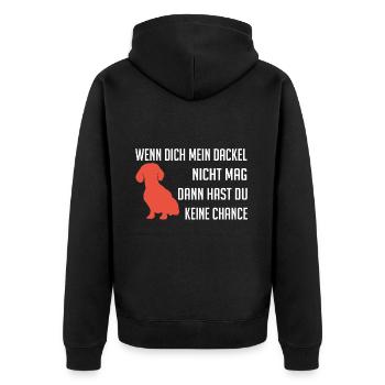 Wenn Dich mein Dackel nicht mag - Unisex Premium Bio Zip Hoodie - Schwarz - Hinten - Nico (187cm)