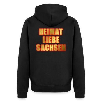 HEIMATLIEBE SACHSEN - Unisex Premium Bio Zip Hoodie - Schwarz - Hinten - Nico (187cm)
