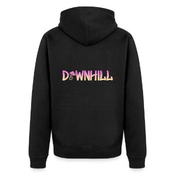 Downhill mit Biker - Unisex Premium Bio Zip Hoodie - Schwarz - Hinten - Nico (187cm)