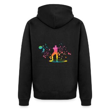 Hammerwerfer Colorsplash Hammerwerfen - Unisex Premium Bio Zip Hoodie - Schwarz - Hinten - Nico (187cm)