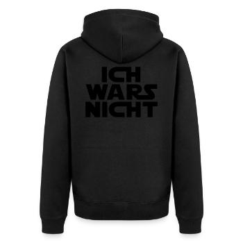 Ich war's nicht! - Unisex Premium Bio Zip Hoodie - Schwarz - Hinten - Nico (187cm)