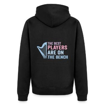 Die Besten Spieler Sitzen Auf Der Bank Harfe - Unisex Premium Bio Zip Hoodie - Schwarz - Hinten - Nico (187cm)