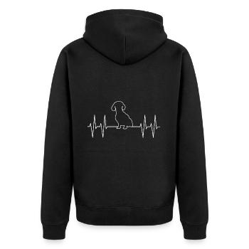 Dackel mit Herzlinie - ich liebe meinen Dackel - Unisex Premium Bio Zip Hoodie - Schwarz - Hinten - Nico (187cm)
