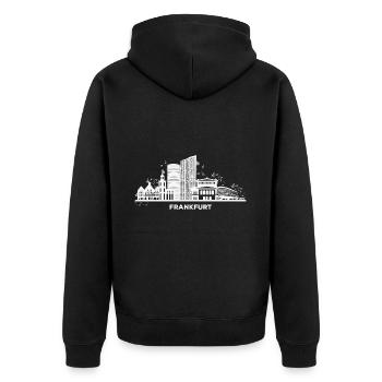 Frankfurter Skyline Bunt Stadtbild Frankfurt - Unisex Premium Bio Zip Hoodie - Schwarz - Hinten - Nico (187cm)