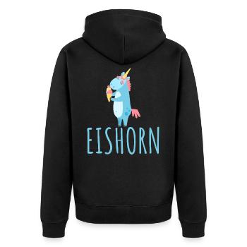EINHORN EISHORN | Eiswaffel Eiskugel Geschenkidee - Unisex Premium Bio Zip Hoodie - Schwarz - Hinten - Nico (187cm)