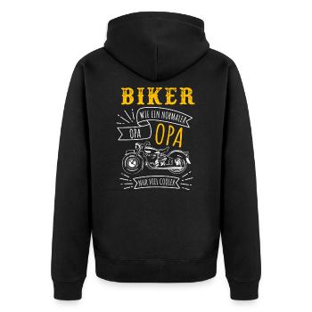 BIKER OPA Lustiger Motorrad Spruch Großvater Papa - Unisex Premium Bio Zip Hoodie - Schwarz - Hinten - Nico (187cm)
