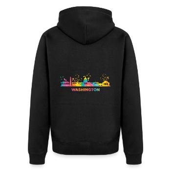 Washingtoner Skyline Washington - Unisex Premium Bio Zip Hoodie - Schwarz - Hinten - Nico (187cm)