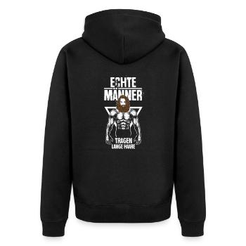 Männer Langhaarfrisur Bart Lange Haare Zopf Cool - Unisex Premium Bio Zip Hoodie - Schwarz - Hinten - Nico (187cm)