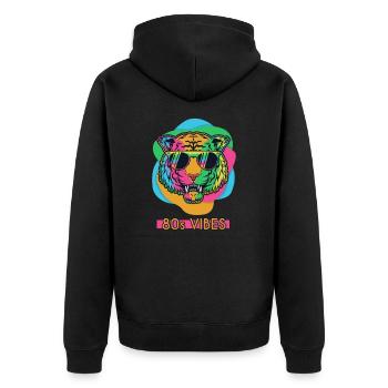 80's Vibes Retro Tiger 80s Vintage Party Cool - Unisex Premium Organic Zip Hoodie - black - Back - Nico (187cm)