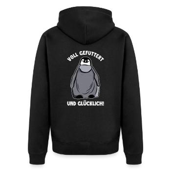 Voll Gefuttert und Glücklich Kaiserpinguin - Unisex Premium Bio Zip Hoodie - Schwarz - Hinten - Nico (187cm)