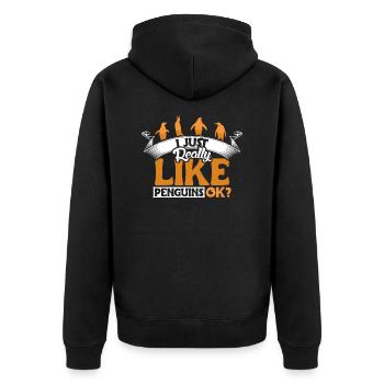 I Really Like Penguins King Emperor Sea Bird - Unisex Premium Organic Zip Hoodie - black - Back - Nico (187cm)
