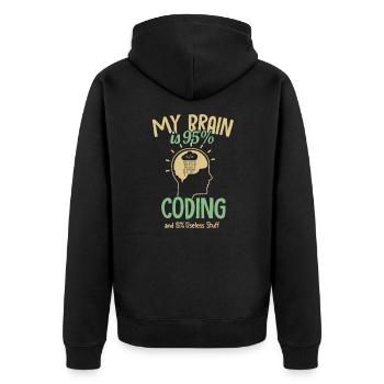My Brain is 95% Coding Full Stack Coder Software - Unisex Premium Organic Zip Hoodie - black - Back - Nico (187cm)