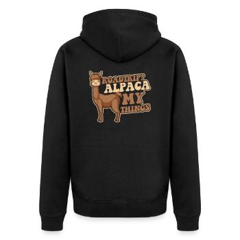 Roadtrip Alpaca My Things Llama Vicuna Guanaco - Unisex Premium Organic Zip Hoodie - black - Back - Nico (187cm)