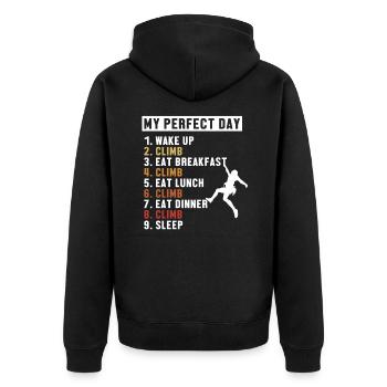 Climbing Perfect Day Sportklettern Speedklettern - Unisex Premium Bio Zip Hoodie - Schwarz - Hinten - Nico (187cm)