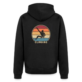 Retro Climbing Bouldern Sportklettern - Unisex Premium Bio Zip Hoodie - Schwarz - Hinten - Nico (187cm)