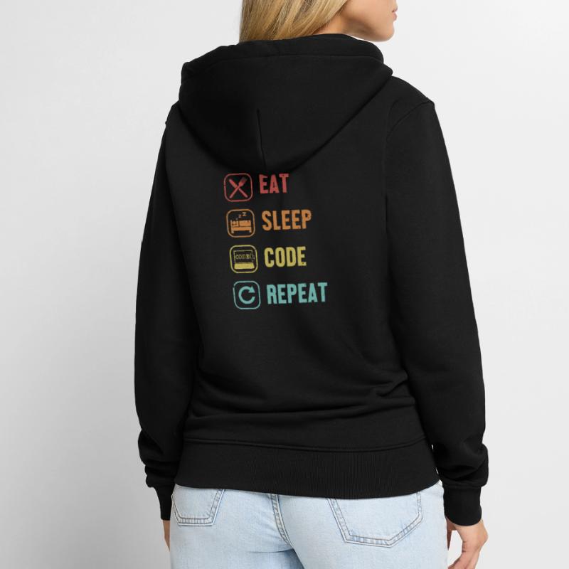 Eat Sleep Code Repeat Full Stack Coder Software Unisex Premium Organic Zip Hoodie