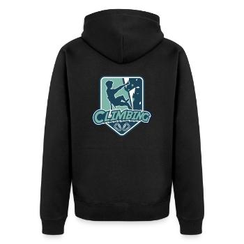 Climbing Logo Speedklettern Alpinklettern Kraxler - Unisex Premium Bio Zip Hoodie - Schwarz - Hinten - Nico (187cm)