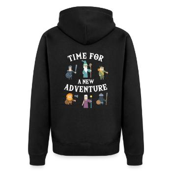 Time For New Adventure PnP RPG Rollenspiel Pen - Unisex Premium Bio Zip Hoodie - Schwarz - Hinten - Nico (187cm)